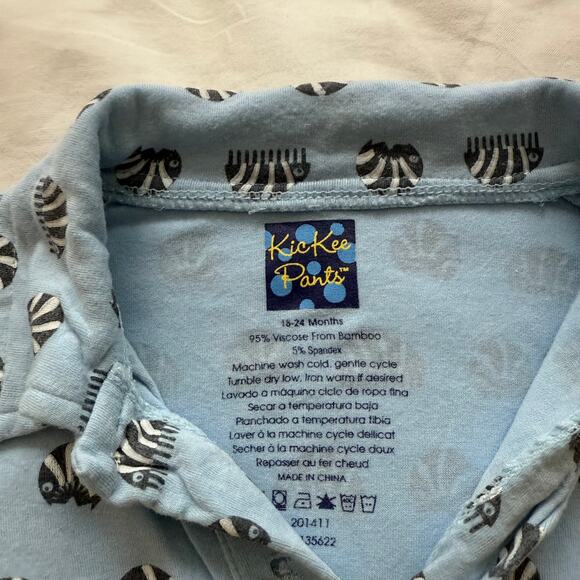 Kickee Pants Baby Romper 18-24M Blue Rolly Polly Print Bamboo Polo One-Piece - Picture 3 of 5
